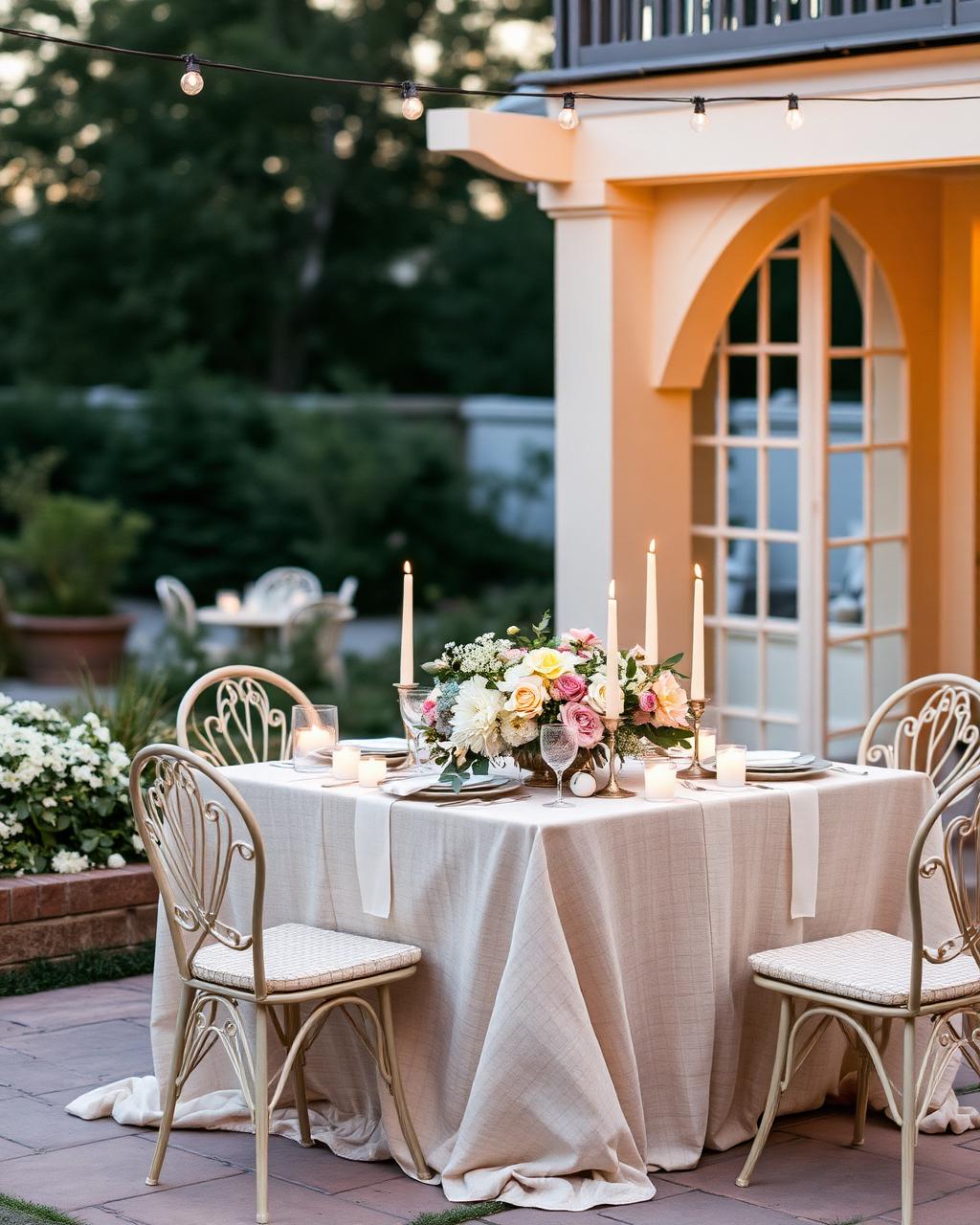An elegant private celebration table in a garden