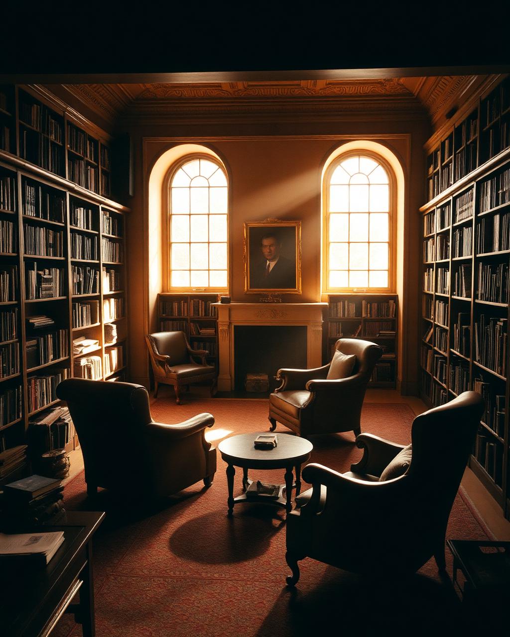 A quiet, sunlit library in a historic house